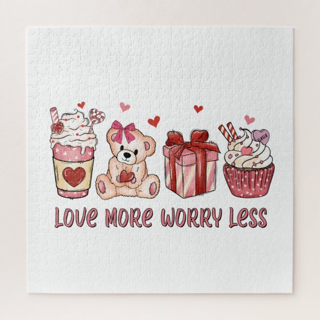 Valentine Gift | Love More Worry Less Jigsaw Puzzle (Vertical)