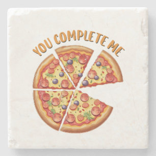 Valentine Gift Pizza You Complete Me Stone Coaster