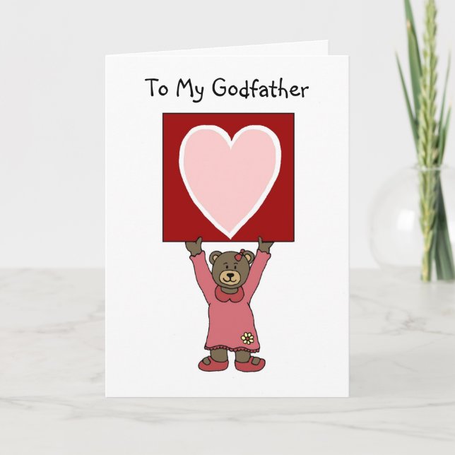 valentine girl bear holding card for godfather (Front)