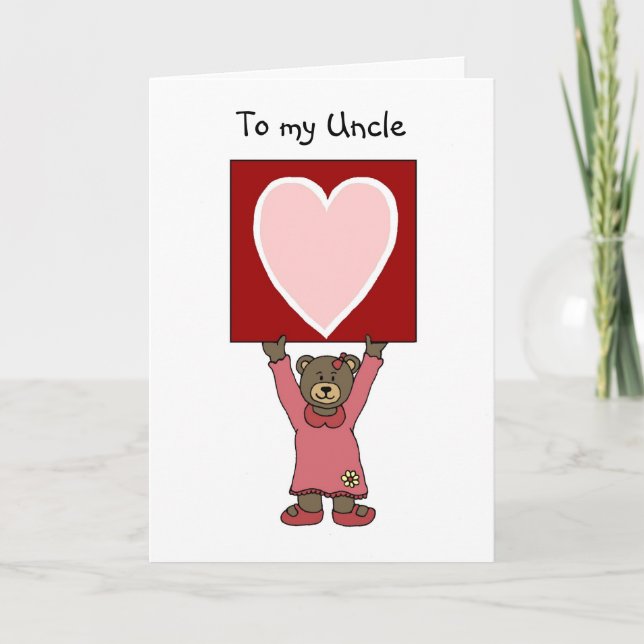 valentine girl bear holding card for her uncle (Front)
