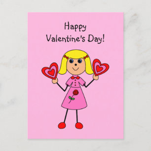 Valentine Girl Stick Figure Holiday Postcard