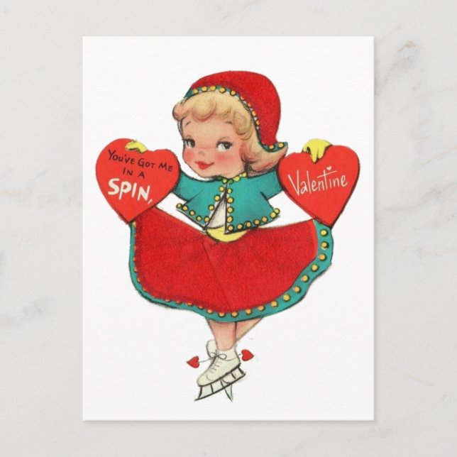 Valentine girl vintage retro cap holiday postcard (Front)