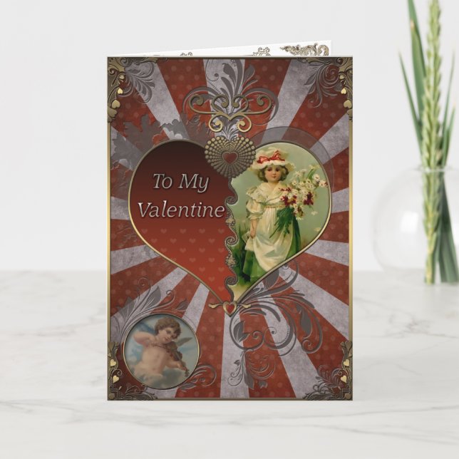 Valentine - Girl with a bouquet of flowers. Holiday Card (Front)