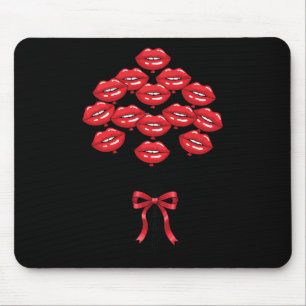 Valentine Glossy Red Lips Kiss Lloons Flower Bouqu Mouse Mat