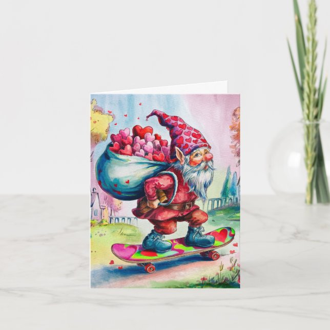 Valentine Gnome Happy Valentines Birthday Card (Front)