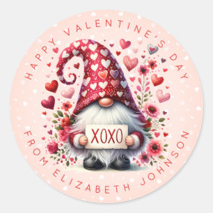Valentine Gnome Personalised Name Round Stickers