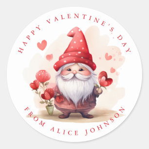 Valentine Gnome Personalised Name Round Stickers