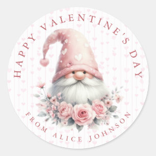 Valentine Gnome Personalised Name Round Stickers