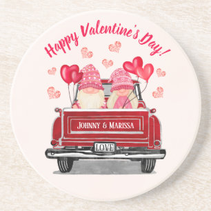 Valentine Gnome Vintage Red Truck Love Coaster