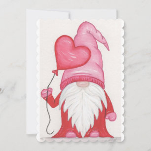 Valentine Gnome with Heart Balloon Holiday Card