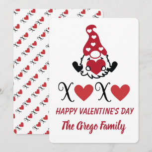 Valentine Gnome with Hugs and Kisses Symbol Holiday Card