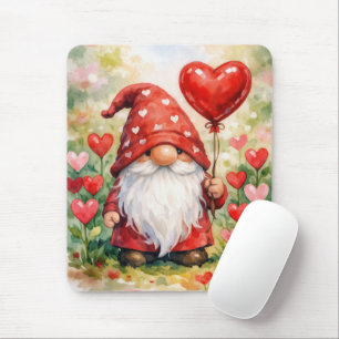 Valentine Gnome with Red Heart Balloon Mouse Mat