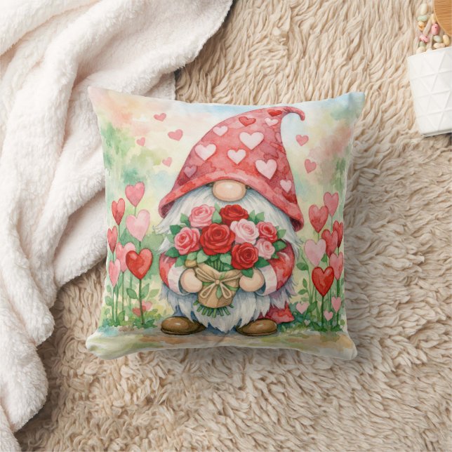 Valentine Gnome with Red Roses Cushion (Blanket)