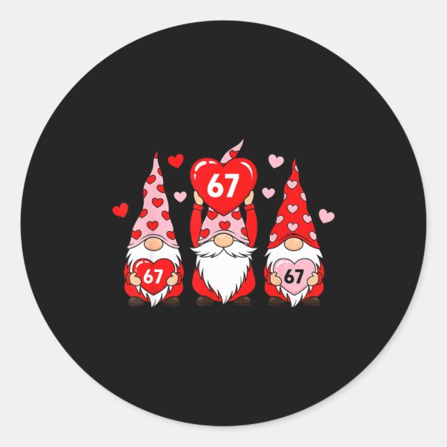 Valentine Gnomes 67 Funny Meme Cute Love Gnome Cou Classic Round Sticker (Front)