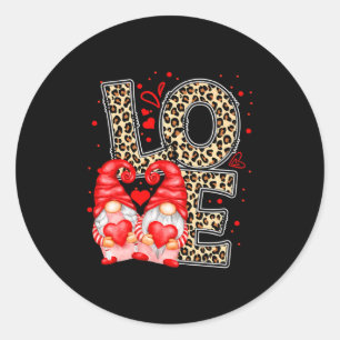 Valentine Gnomes Heart Valentines Day Gnome Leopa  Classic Round Sticker