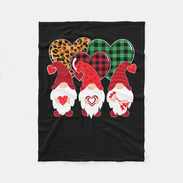 Valentine Gnomes Holding Heart Leopard Happy Valen Fleece Blanket (Front)