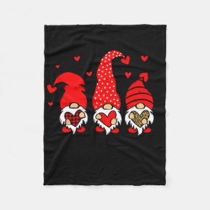 Valentine Gnomes Holding Heart Leopard Happy Valen Fleece Blanket