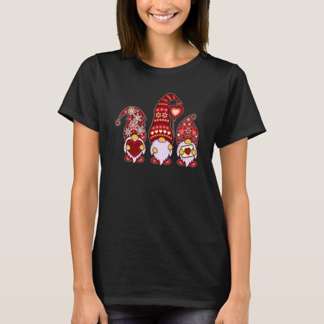 Valentine Gnomes Holding Hearts Valentine's Day Gn T-Shirt (Front)