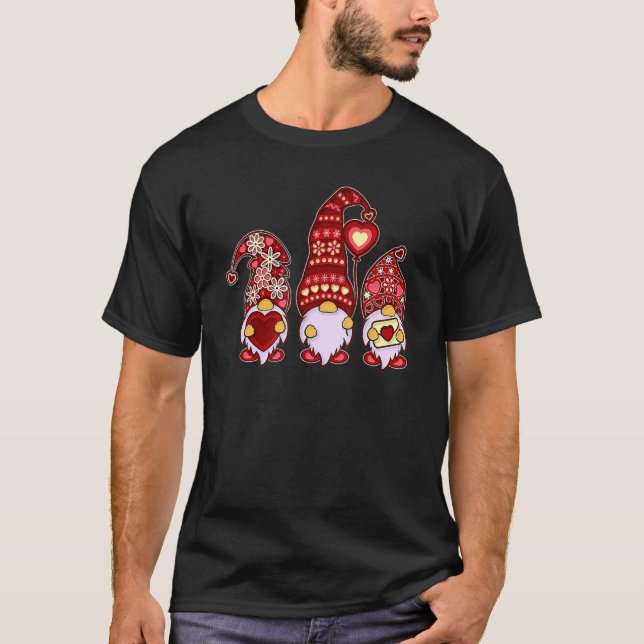 Valentine Gnomes Holding Hearts Valentine's Day Gn T-Shirt (Front)