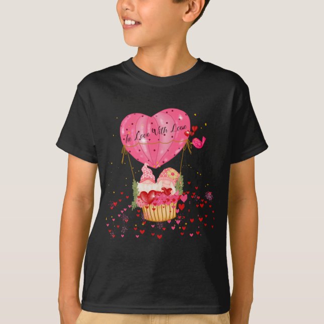Valentine Gnomes Hot Air Balloon Heart Valentine's T-Shirt (Front)