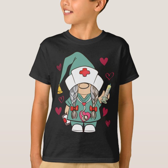 Valentine Gnomes Nurse Hearts Stethoscope T-Shirt (Front)