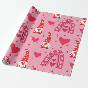Valentine Gnomes with hearts and boho rainbow Wrapping Paper