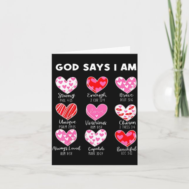 Valentine God Says I Am Heart Girl Women Kid Chris Card (Front)
