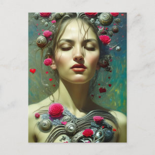 Valentine Goddess Pink Hearts Flowers Postcard