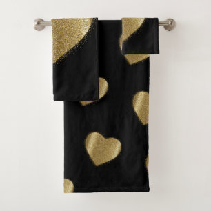 Valentine Gold Glitter Heart Bath Towel Set