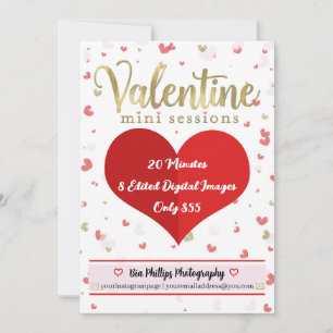 Valentine Gold Red Mini Sessions Photography Invitation