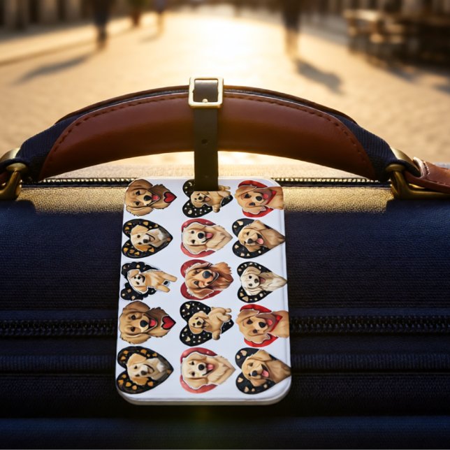 Valentine Golden Retriever Dog  Luggage Tag (Golden Retriever Sweethearts Pattern in Cozy Style Luggage Tag)