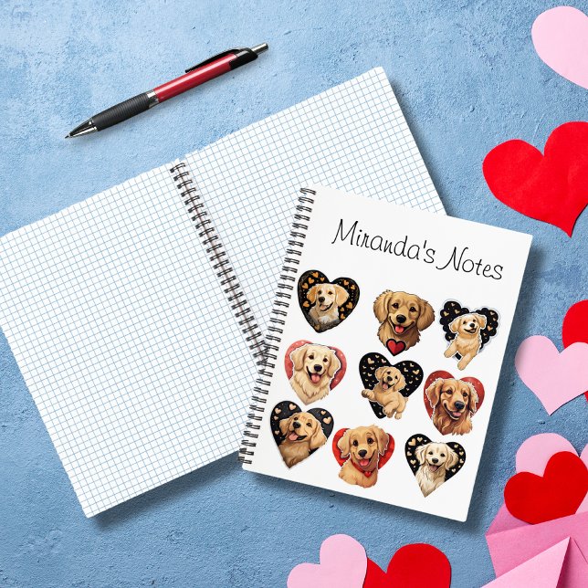 Valentine Golden Retriever Dog personalized Notebook (Adorable Valentine Golden Retriever Dog custom Notebook)