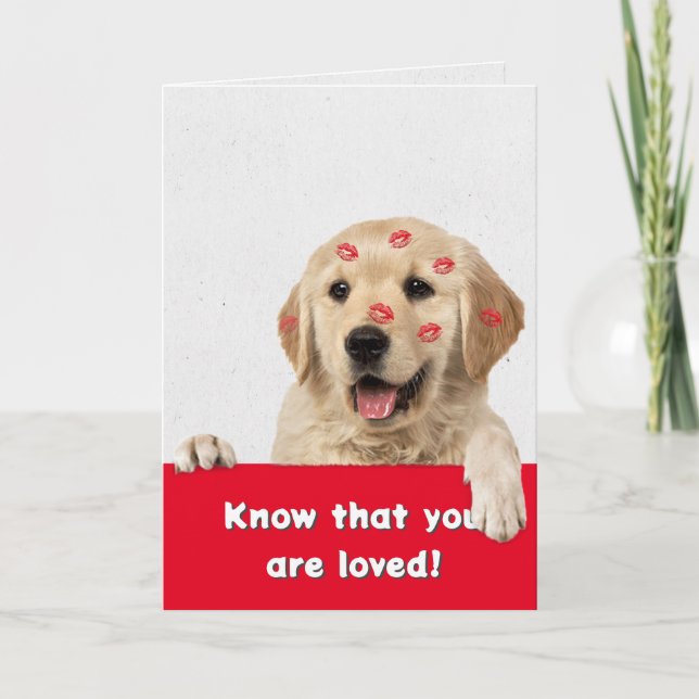 Valentine Golden Retriever Lipstick Kisses Card (Front)