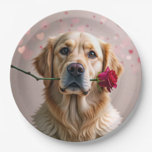Valentine Golden Retriever Paper Plate