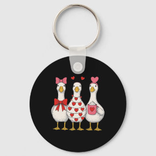 Valentine Goose Cute Heart Love Trio Key Ring