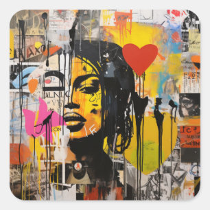 Valentine Graffiti Grunge Art Print Square Sticker