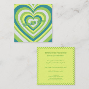 Valentine Green Hypnotic Heart Pattern Thank You  Square Business Card