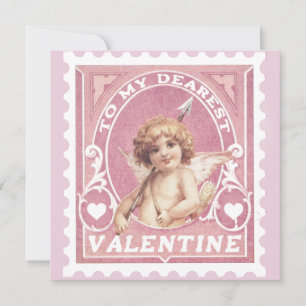 Valentine Greeting Cupid Pink Stamp Valentines Day Holiday Card