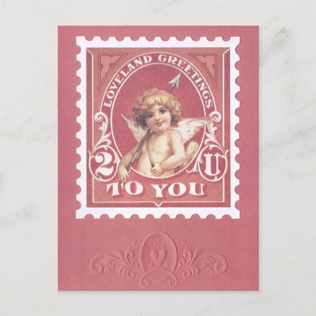 Valentine Greetings Cupid Red Stamp  Postcard (Front)