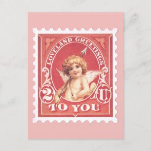 Valentine Greetings Cupid Red Stamp Postcard