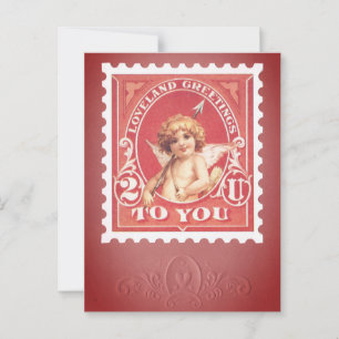 Valentine Greetings Cupid Red Stamp Postcard