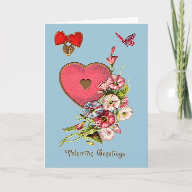 Valentine Greetings with Hearts and Flowers Card (Front)