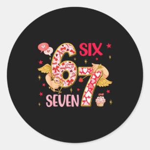 Valentine Grunge 67 Funny Saying Six Seven Valenti Classic Round Sticker