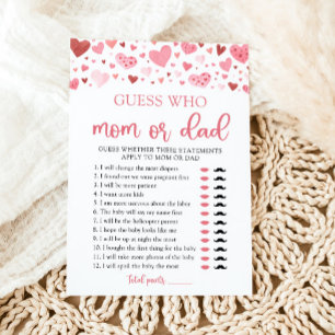 Valentine Guess Who Mum or Dad Baby Shower Game Invitation