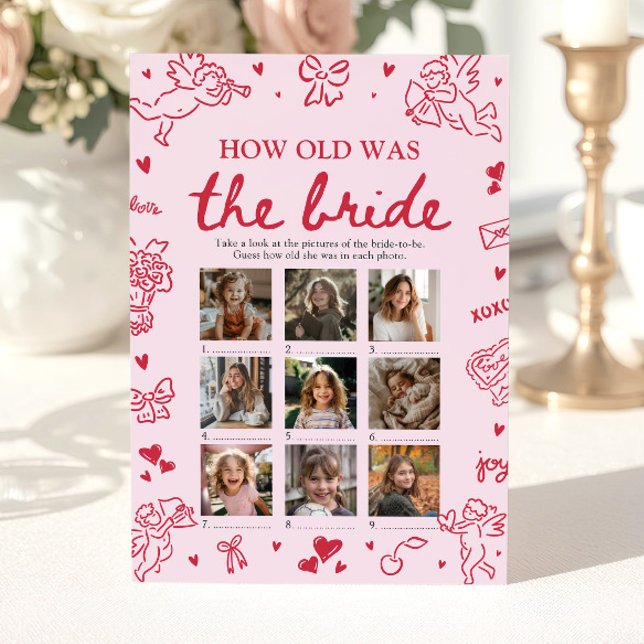 Valentine Hand Drawn How Old Was The Bride Game Invitation (Pink Hand Drawn How Old Was The Bride Game)