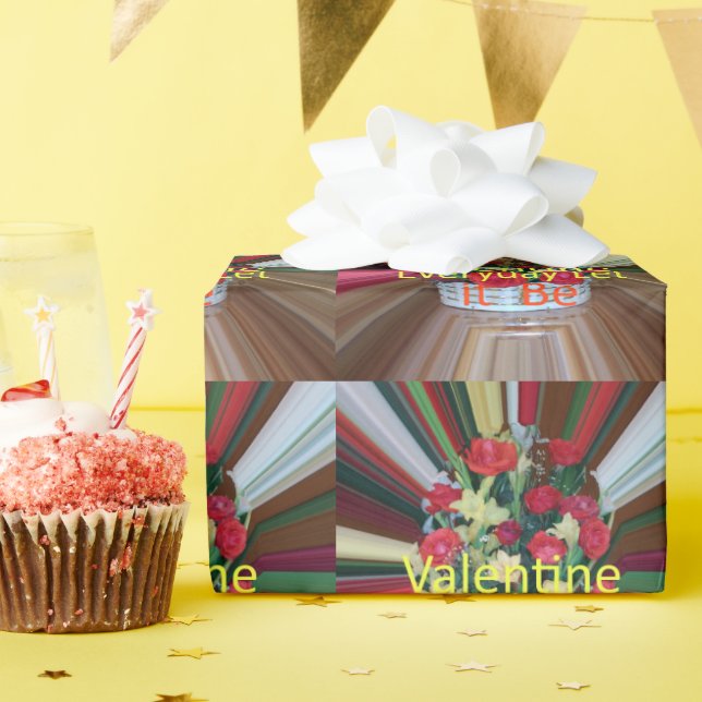 Valentine Happy Valentine Cute Floral Text Design Wrapping Paper (Birthday Party)