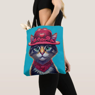 Valentine Hat Kitty Tote Bag