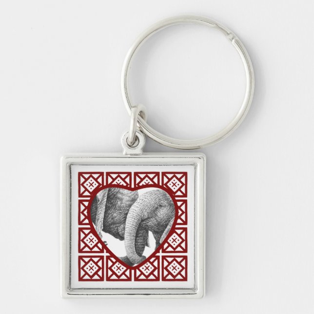 Valentine Heart African Elephants Keychain (Front)