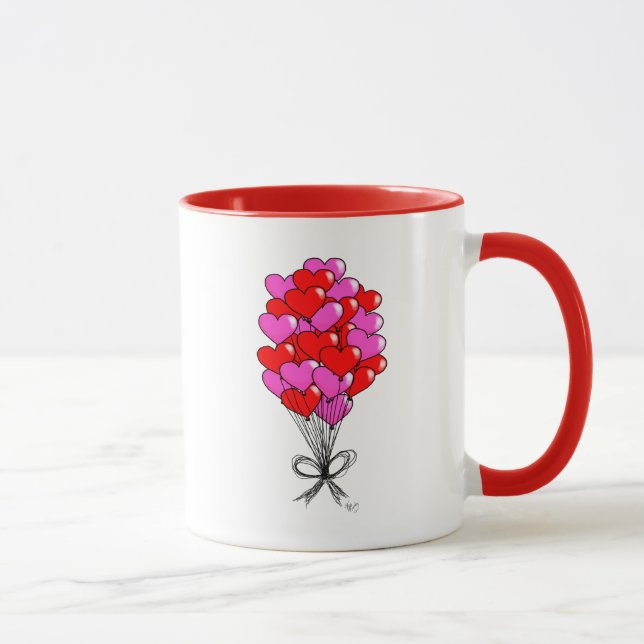 Valentine Heart Balloon Illustration Mug (Right)