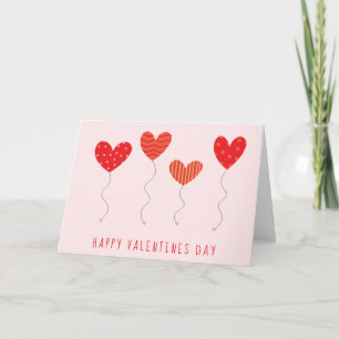 Valentine Heart Balloons Polka Dots Stripes Red Card